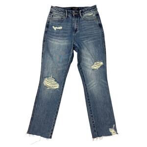 Judy Blue Womens Size 1/25  Rigid High Rise Distressed Straight Jeans